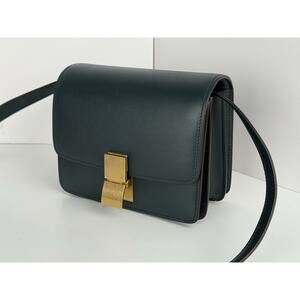 Celine Classic Box Medium Dark Green Leather Women's Shoulder Bag